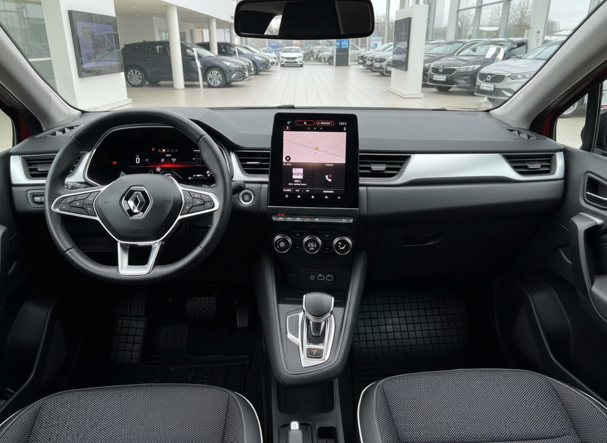 Renault Innenraum mit digitalem Cockpit, 9-Zoll-Touchscreen und Automatikgetriebe im Autohaus