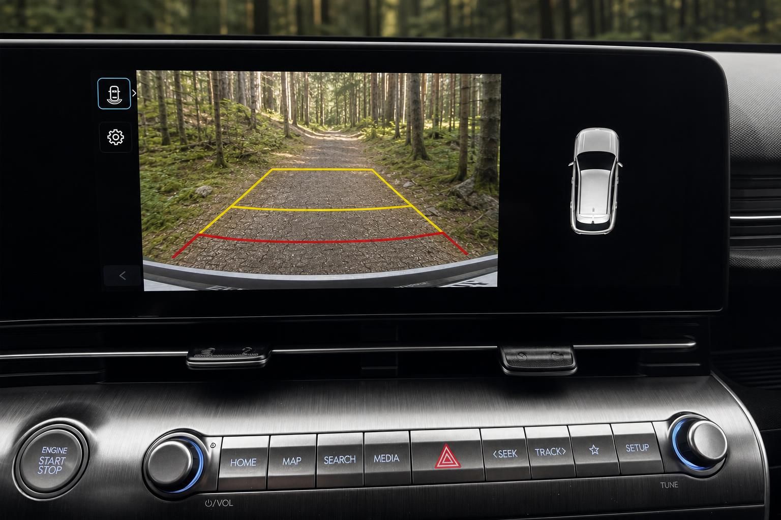 Fahrzeug Rückfahrkamera Display mit Einparkhilfe und Navigationssystem im Armaturenbrett