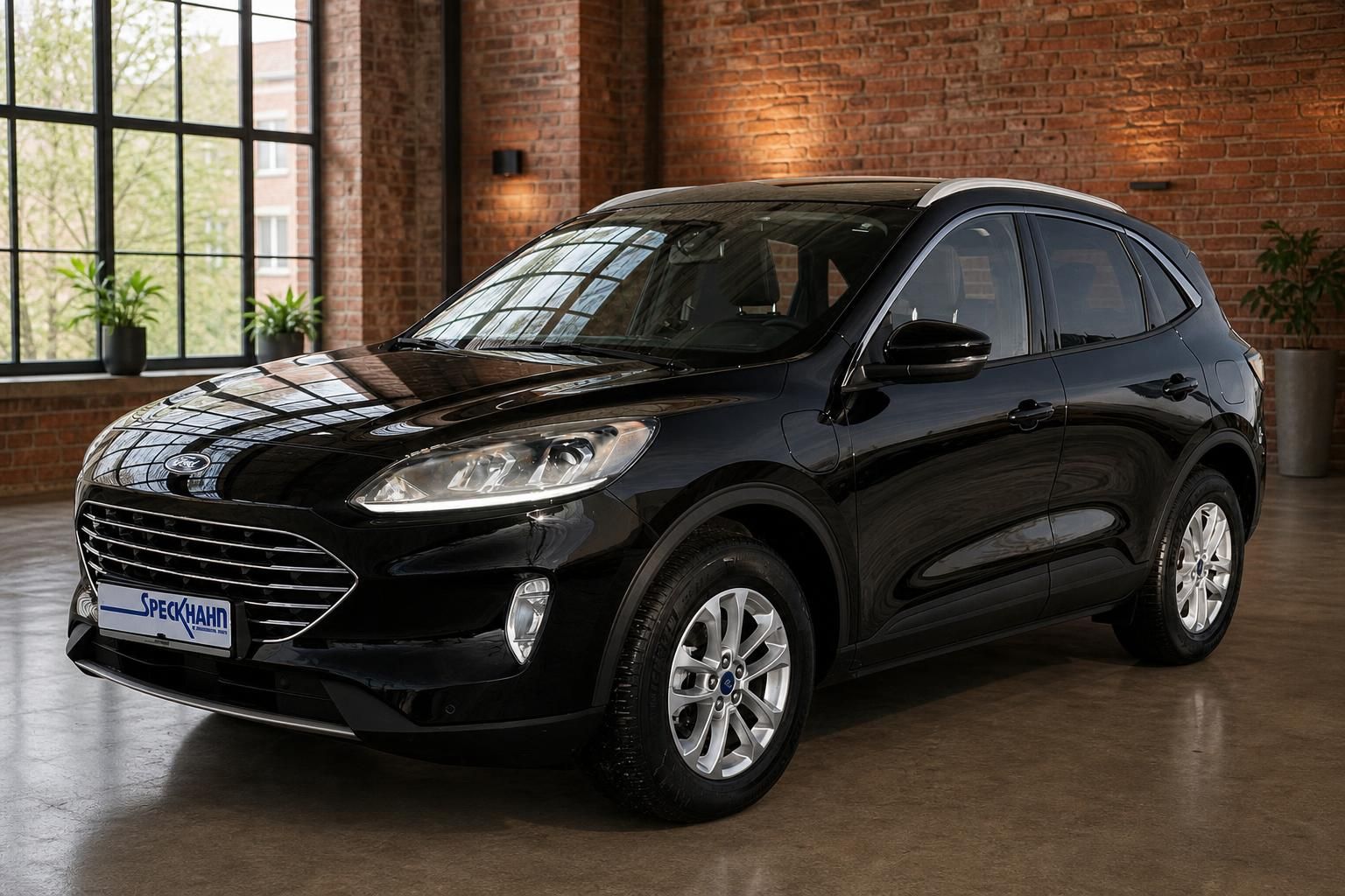 Ford Kuga schwarz SUV Frontansicht seitlich im Loft-Showroom