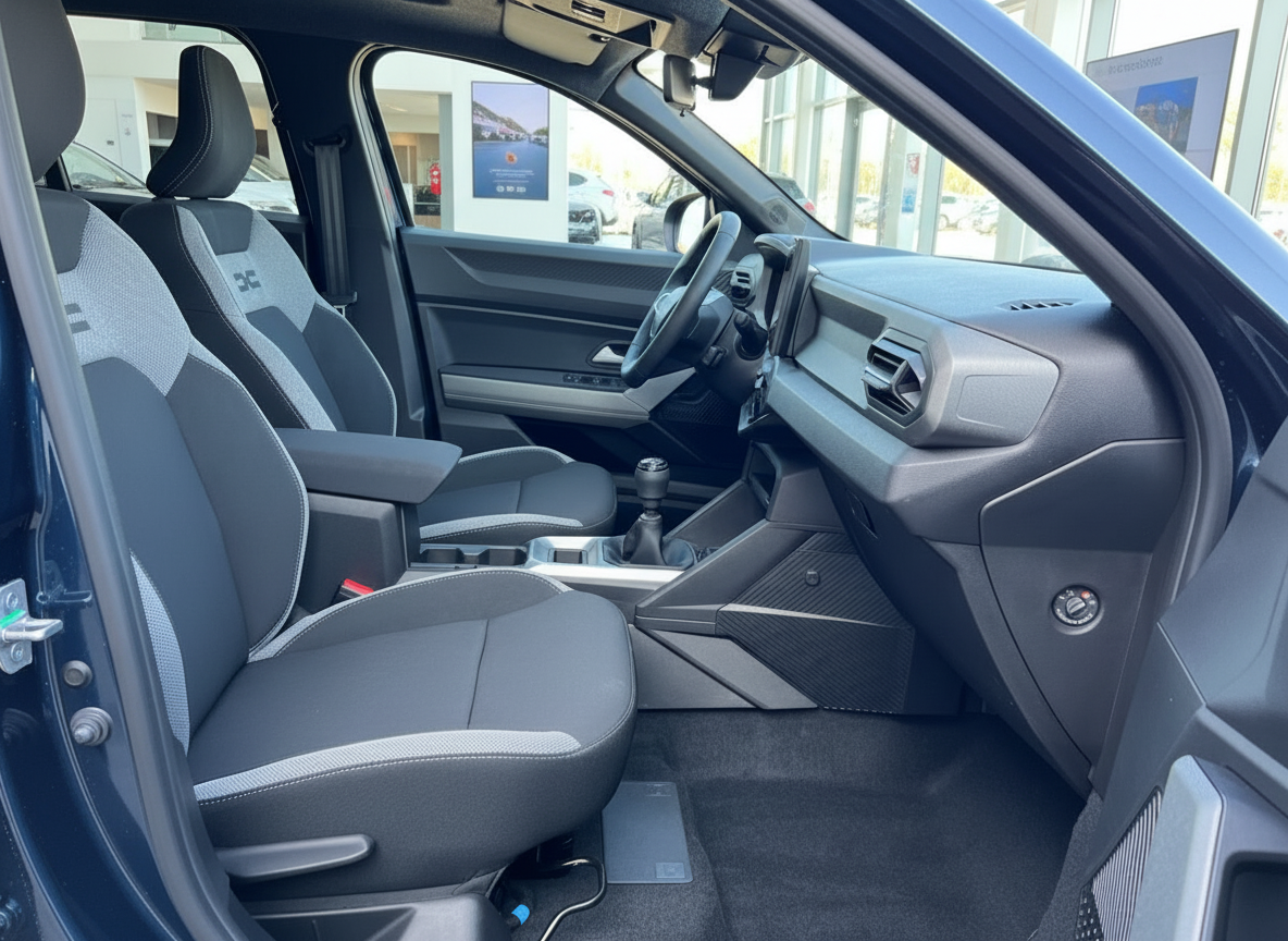 Dacia Duster Innenraum mit sportlichen Sitzen und Schaltgetriebe in einem Autohaus