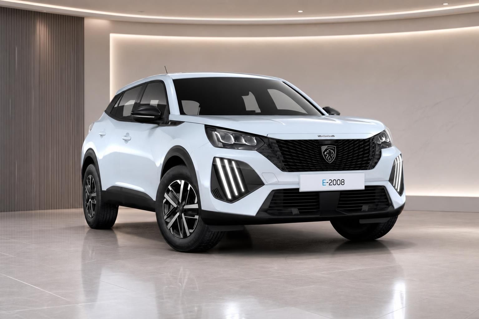 Peugeot E-2008 in Weiß Frontansicht mit LED-Scheinwerfern
