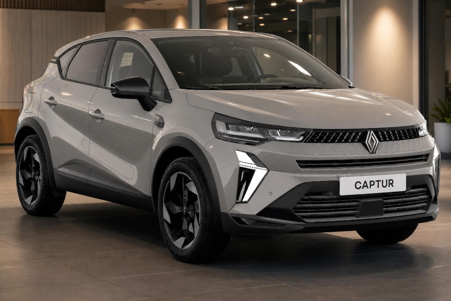 Renault Captur Crossover in silber - Dreiviertel-Frontansicht mit modernem Design und Kennzeichen