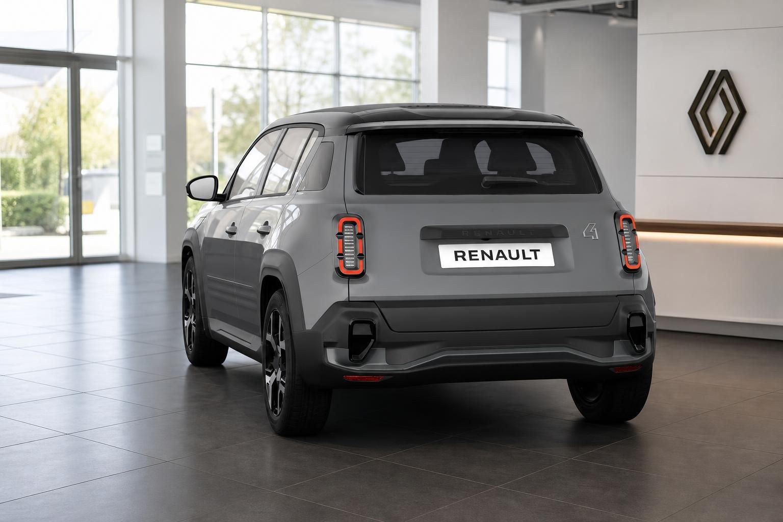 Renault 4 grau, Heckansicht mit markanten Rückleuchten