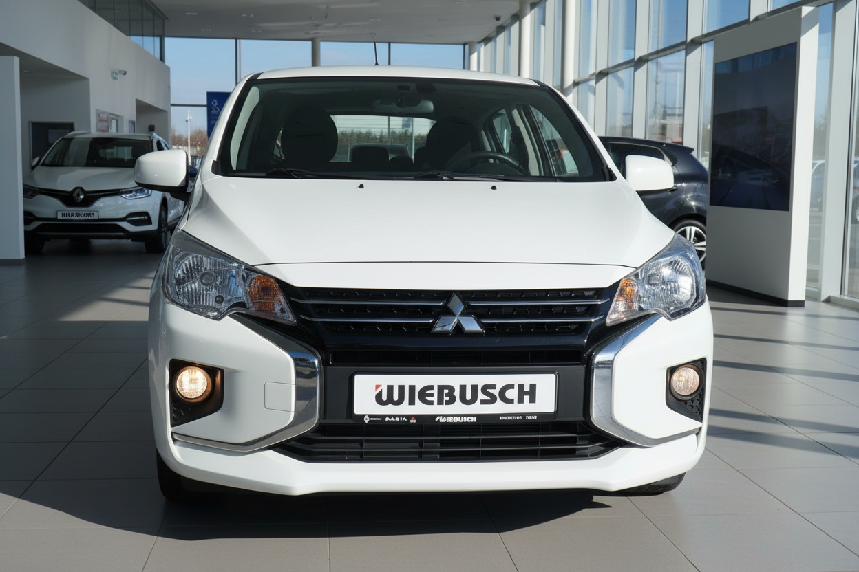 Weißer Mitsubishi Space Star Frontansicht im Autohaus Wiebusch