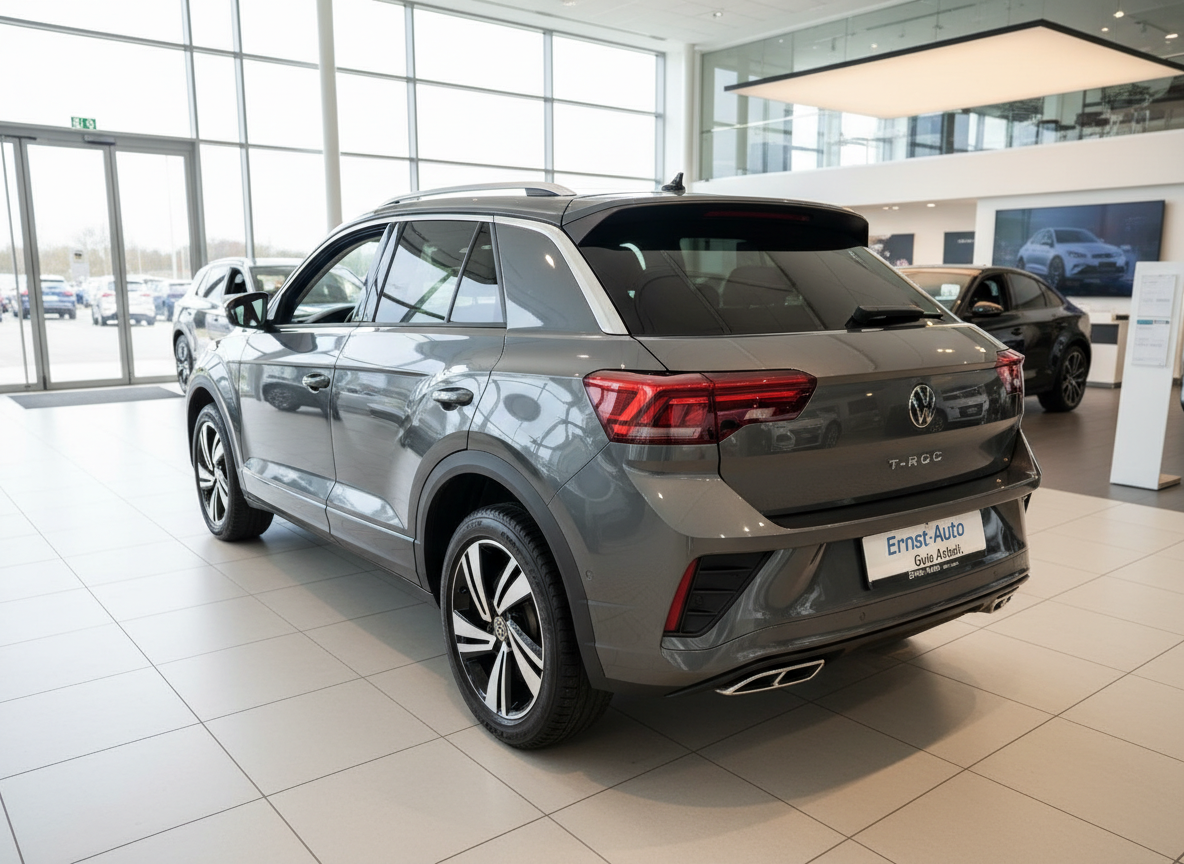Volkswagen T-Roc in Grau – Heckansicht im Autohaus Ernst-Auto