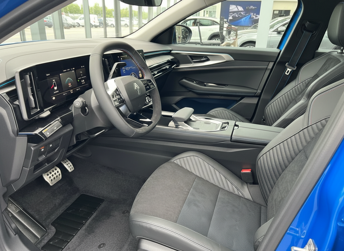 Renault Innenraum blau – Cockpit mit Touchscreen, Ledersitze und Sportlenkrad