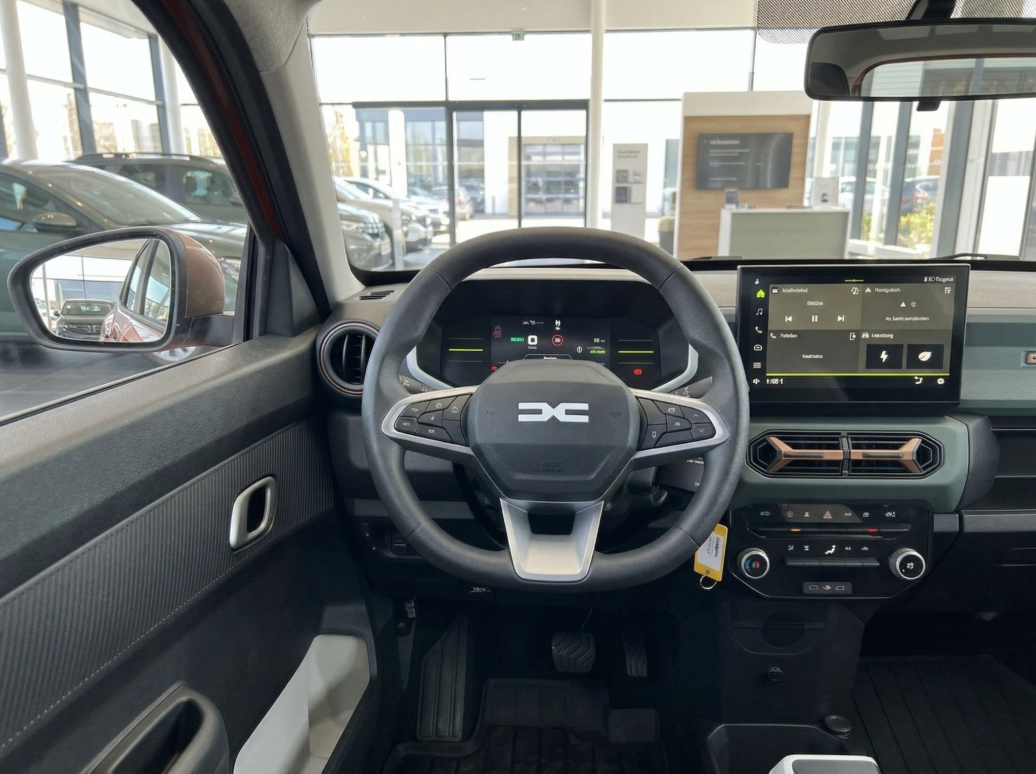 Fahrzeug Cockpit mit digitalem Display, Lenkrad und Mittelkonsole - Innenausstattung Auto