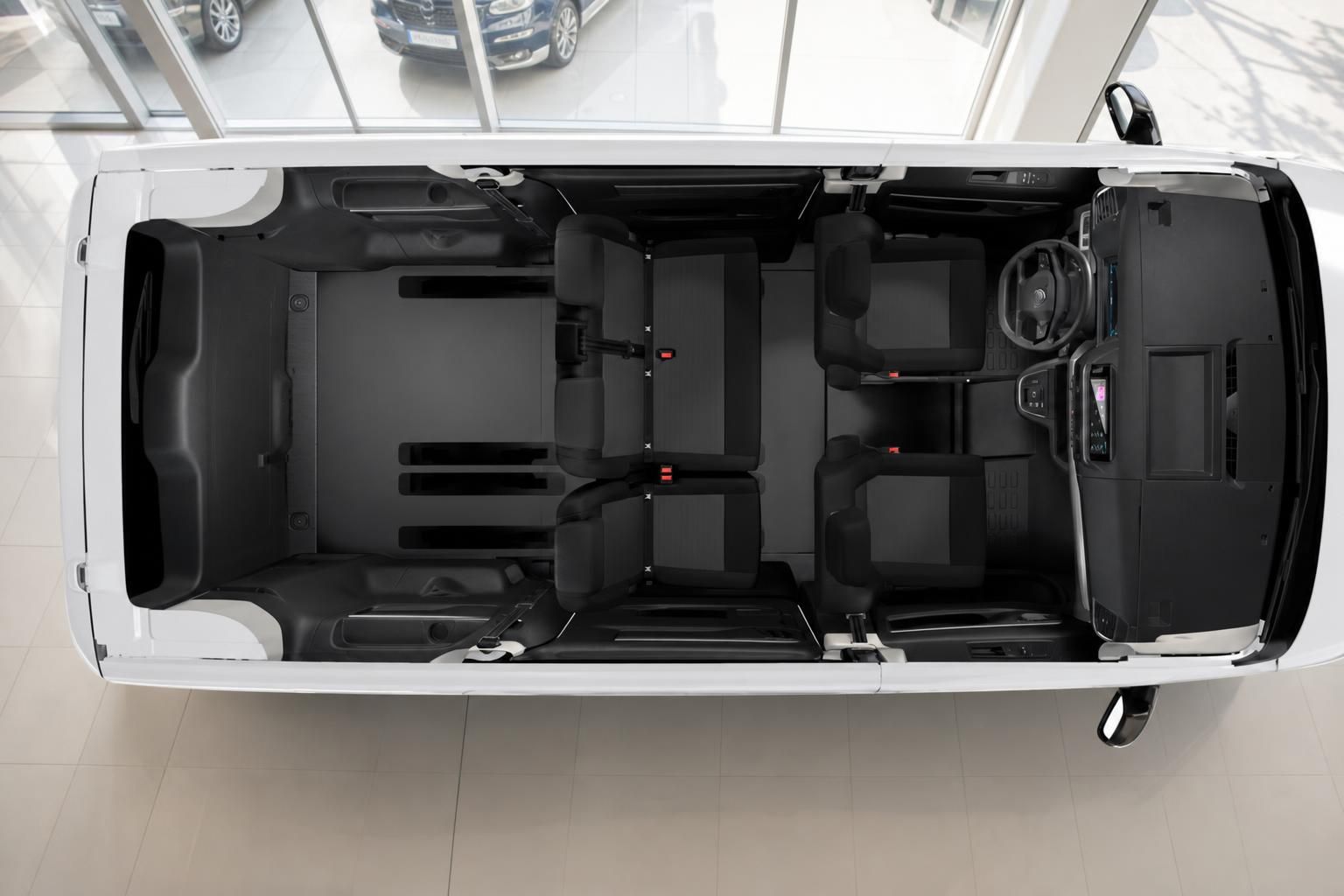 Citroën Spacetourer Innenraum Vogelperspektive mit Sitzreihen und Laderaum