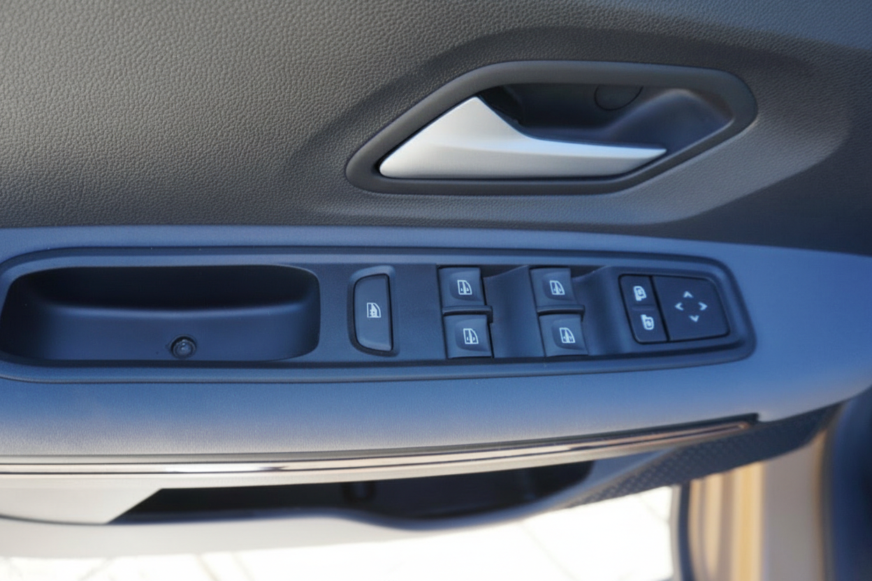 Fahrzeugtür Innenraum mit Fensterheber-Schaltern, Türgriff und Spiegelverstellung