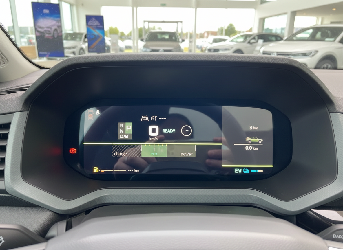 Volkswagen Hybrid Digitales Cockpit Instrumententafel mit EV-Anzeige und READY-Status
