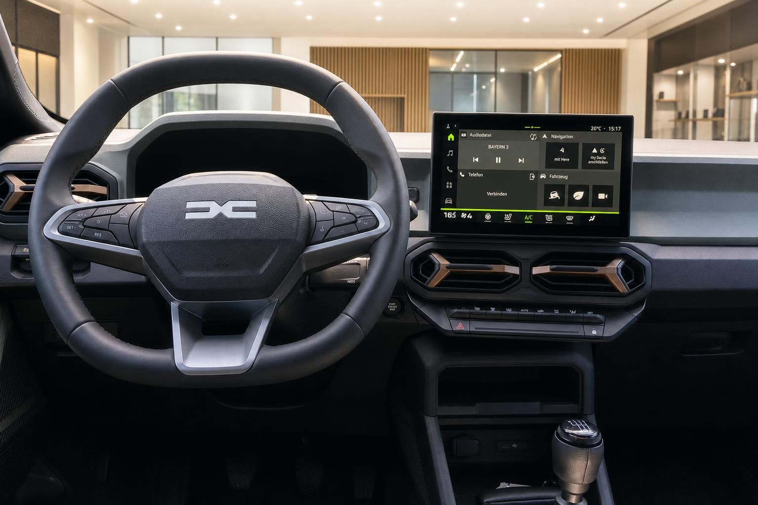 Dacia Duster Cockpit mit Lenkrad und 10-Zoll-Touchscreen-Infotainmentsystem