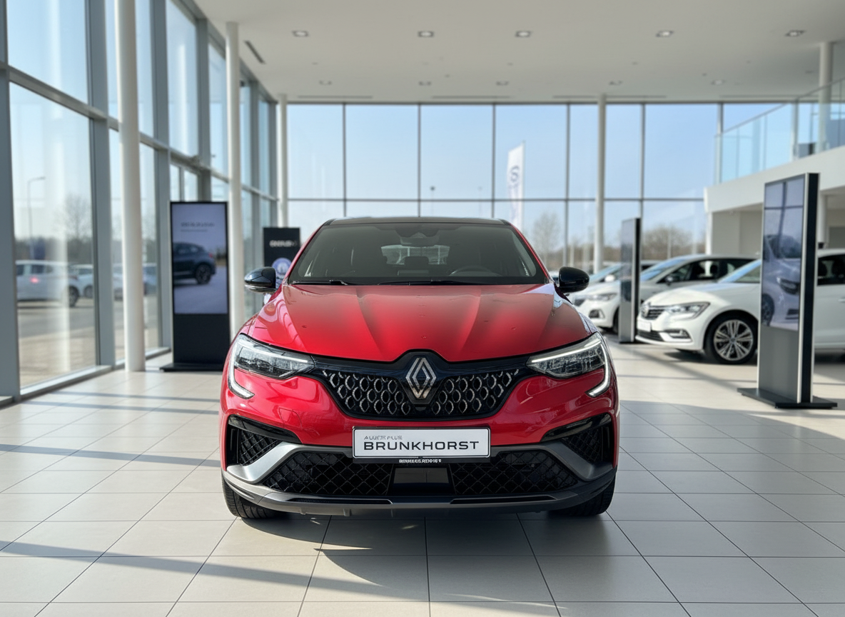 Roter Renault Arkana Frontansicht im Autohaus Brunkhorst Showroom