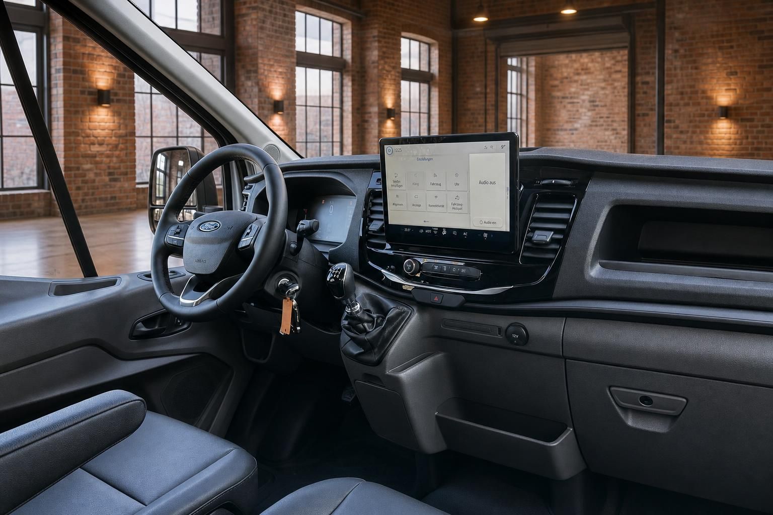 Ford Transit Cockpit mit Lenkrad und Touchscreen Display