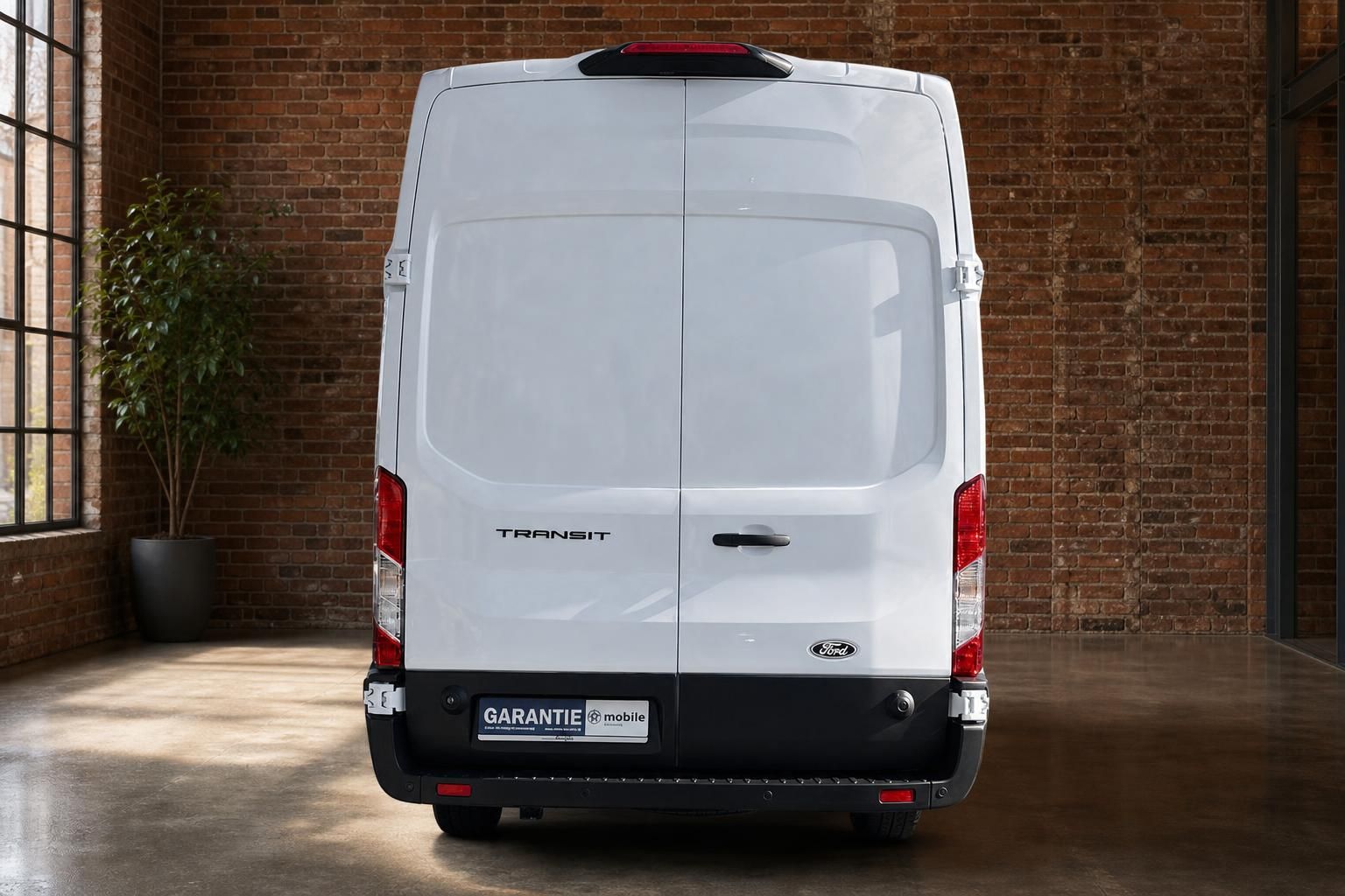 Ford Transit weiß Heckansicht mit Doppeltüren im Loft