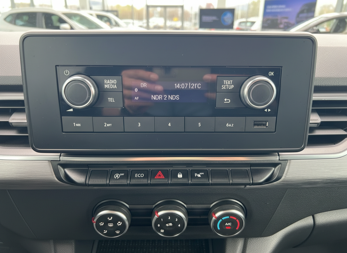 Fahrzeug Innenraum Mittelkonsole mit Radio, Klimaanlage und Bedienelemente