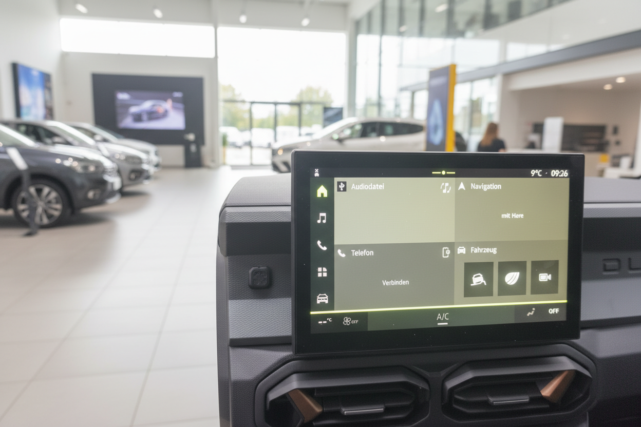 Renault Duster Infotainment-Display im Innenraum – Autohaus Ausstellungsraum