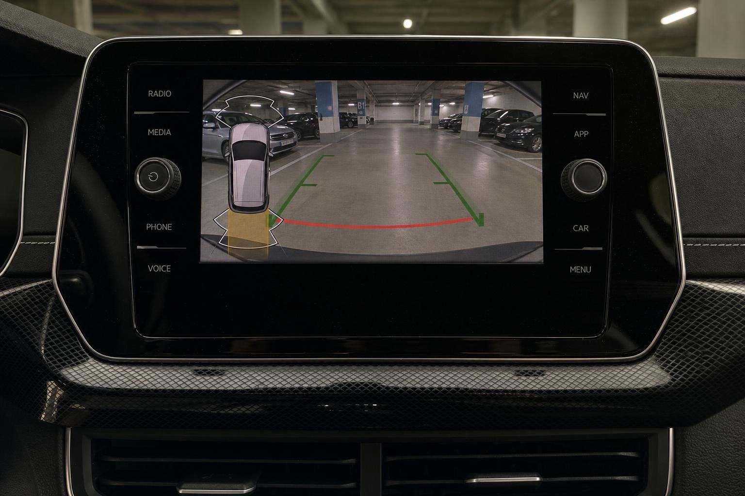 VW Touchscreen Display mit Rueckfahrkamera und Parkassistent