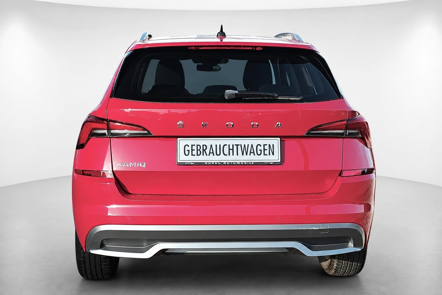 Skoda Kamiq rot Heckansicht mit Kennzeichenhalter Gebrauchtwagen