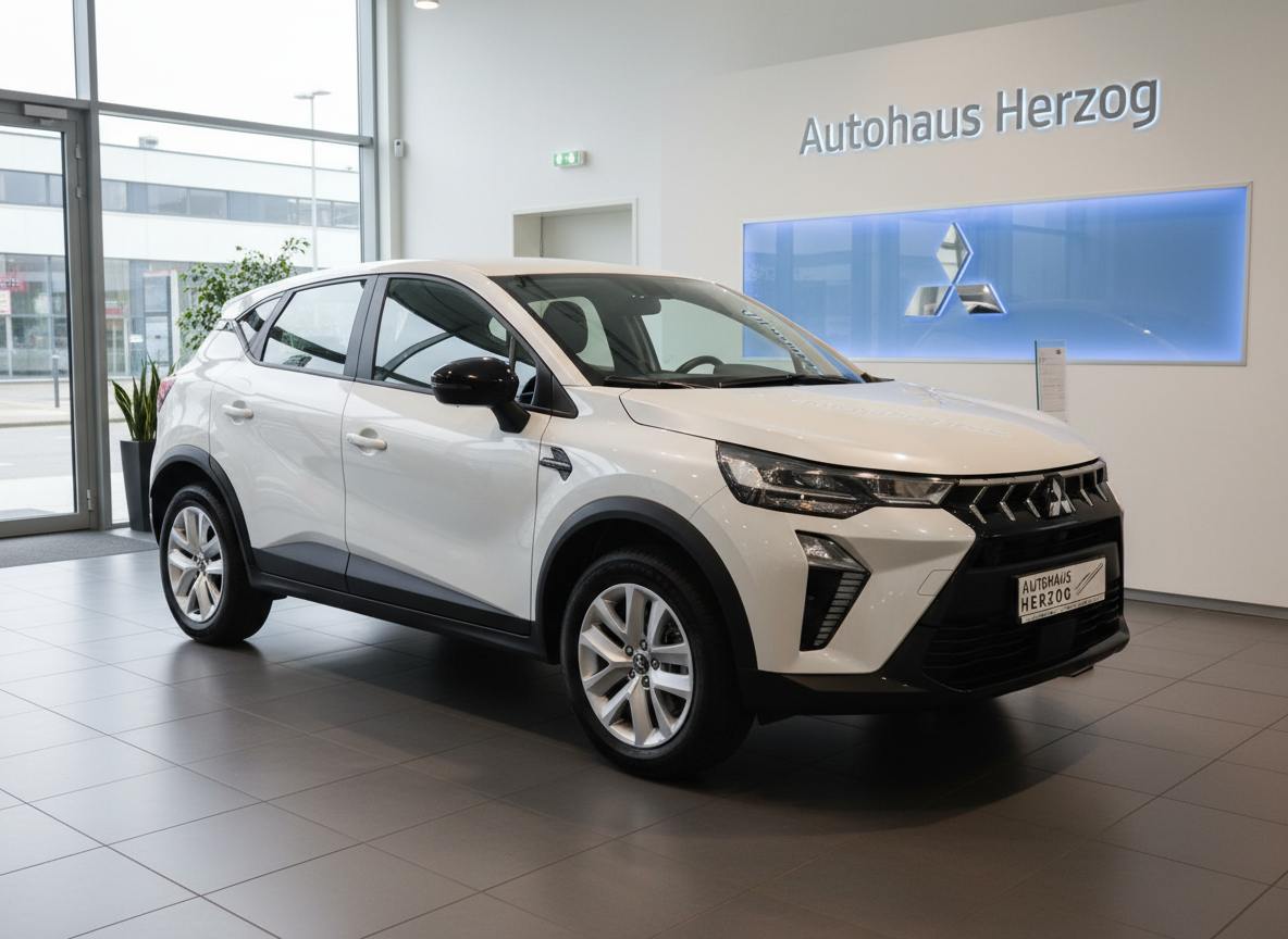 Weißer Mitsubishi ASX Kompakt-SUV im Autohaus Herzog Showroom