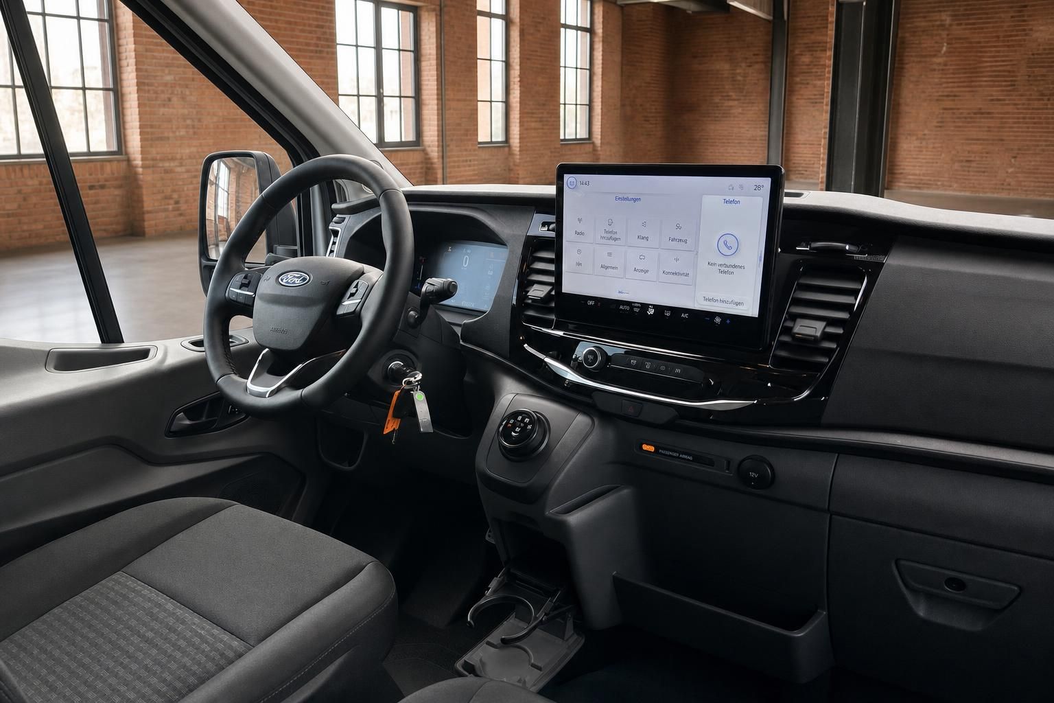 Ford Transit Cockpit mit Lenkrad und Touchscreen-Infotainment