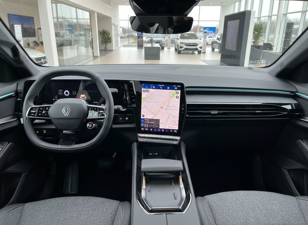 Renault Innenraum mit großem Touchscreen-Navi und modernem Cockpit im Autohaus