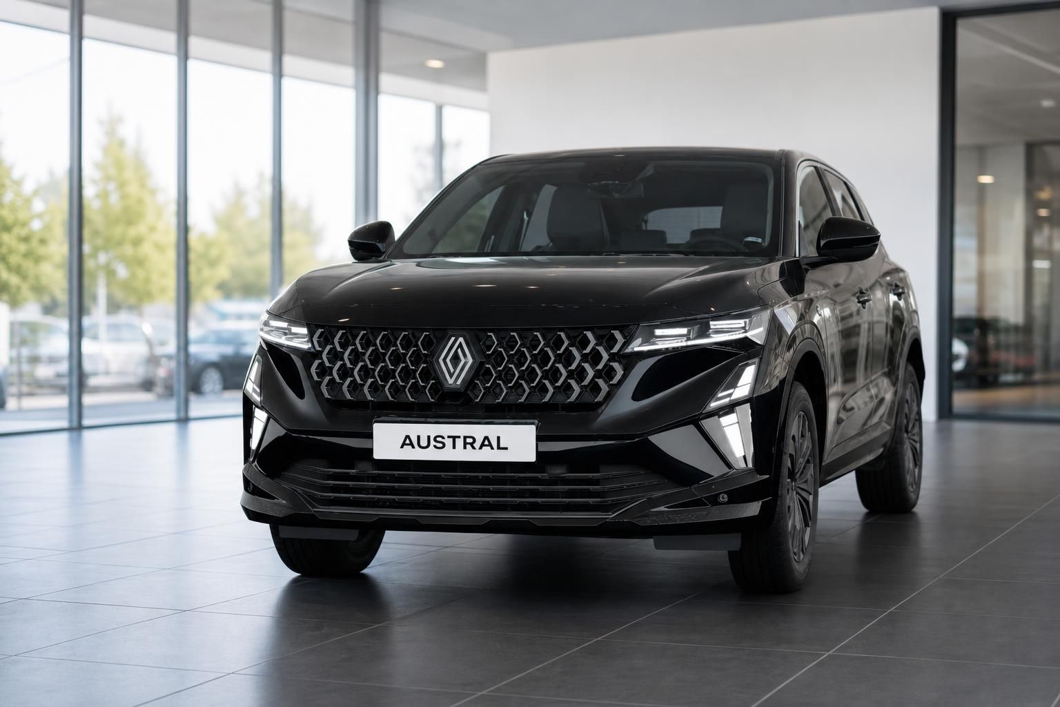 Renault Austral schwarz Frontansicht im Autohaus Showroom
