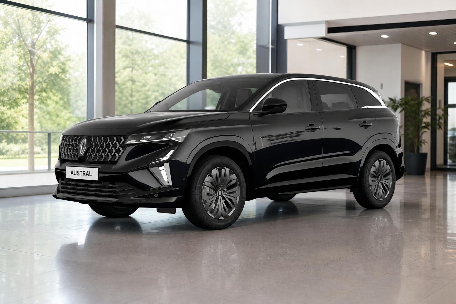 Renault Austral schwarz Frontansicht im Autohaus Showroom