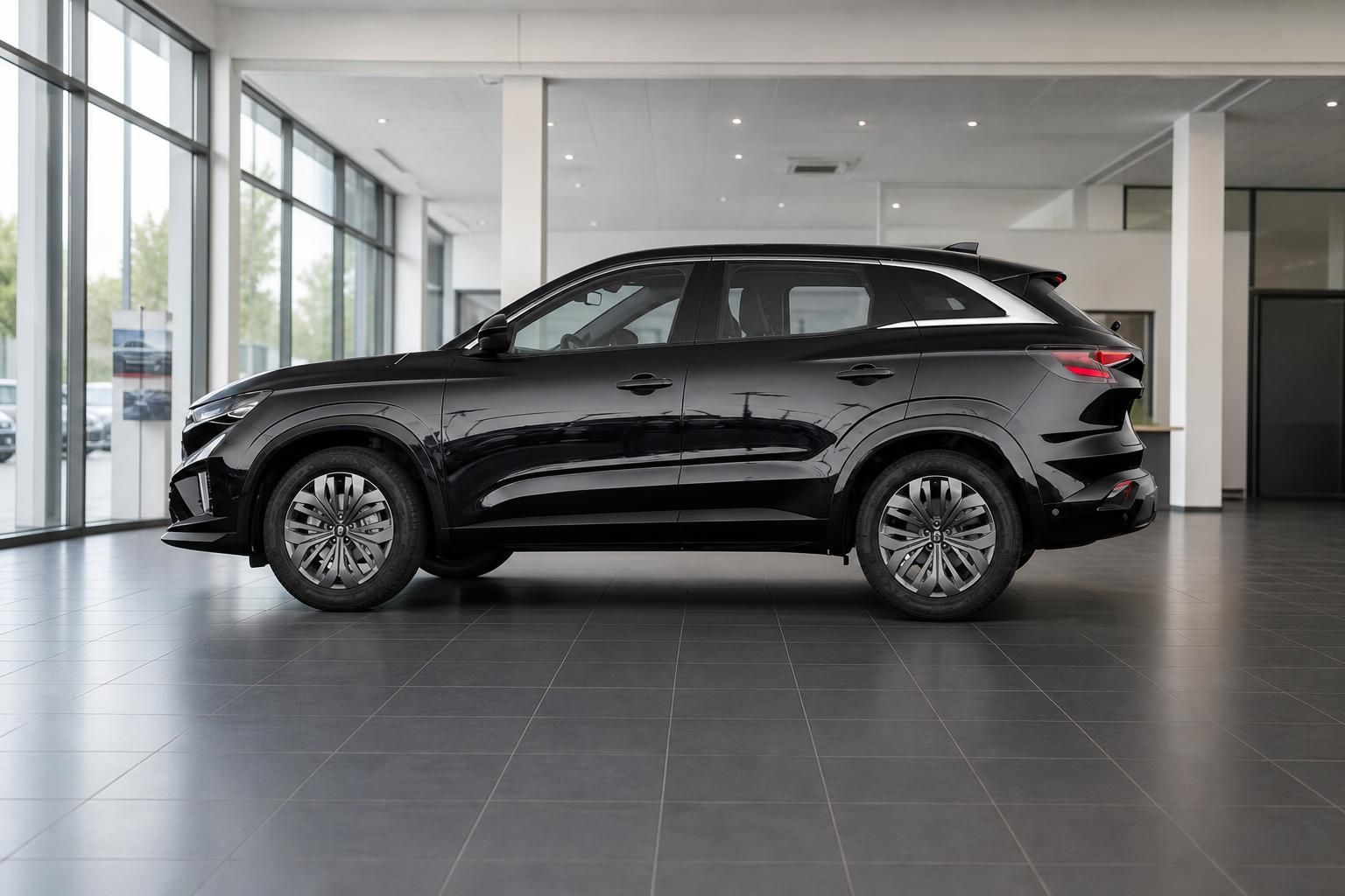 Renault Austral schwarz Seitenansicht Heckperspektive im Showroom