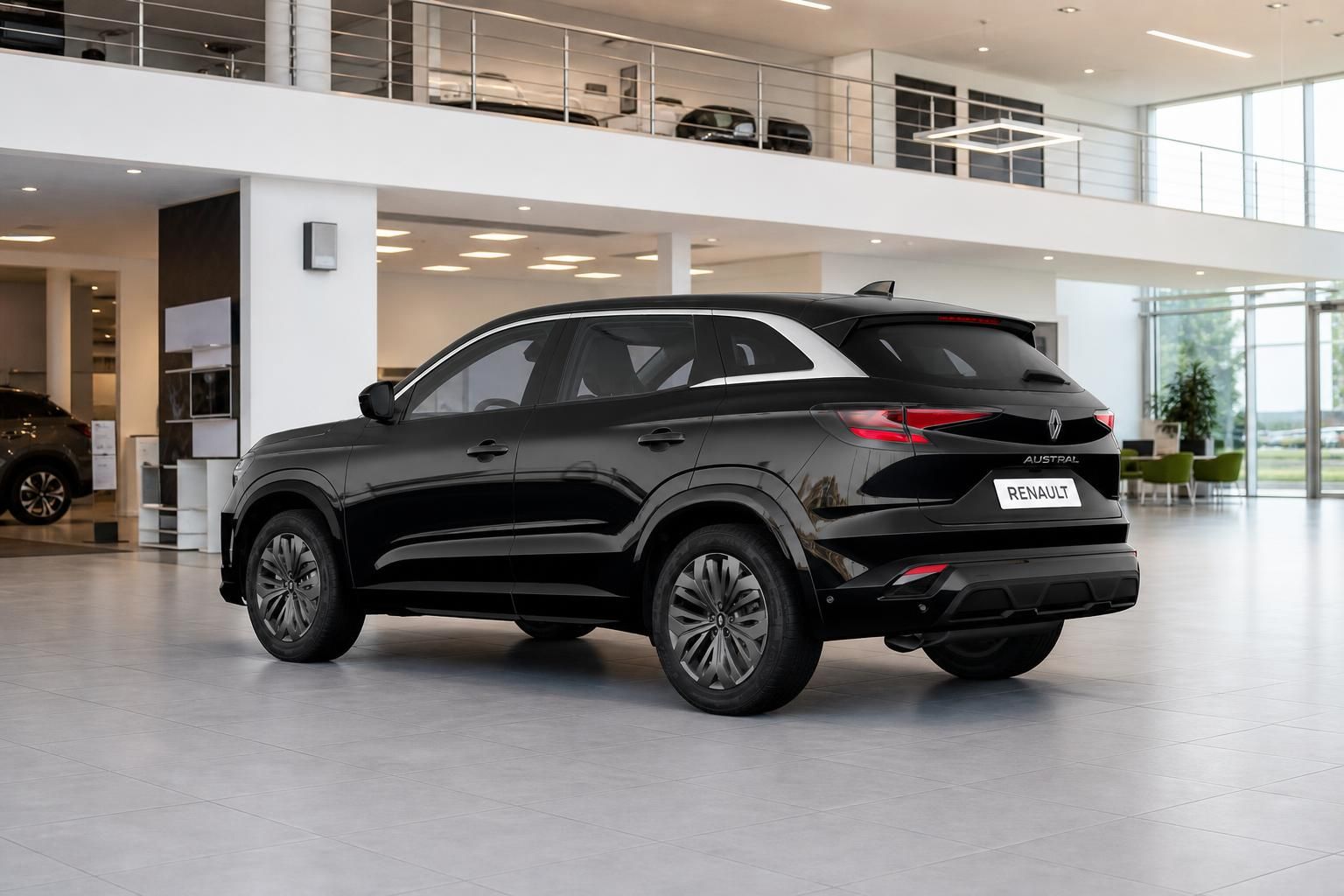 Renault Austral schwarz Heckansicht im Autohaus Showroom