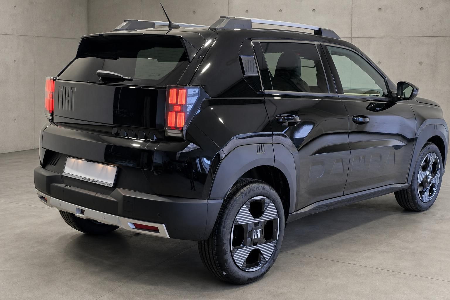 Fiat Panda schwarz SUV Heckansicht mit Dachreling