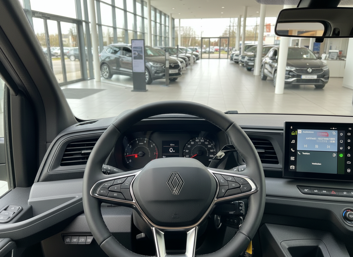 Renault Innenraum mit Lenkrad und Infotainment-System im Autohaus