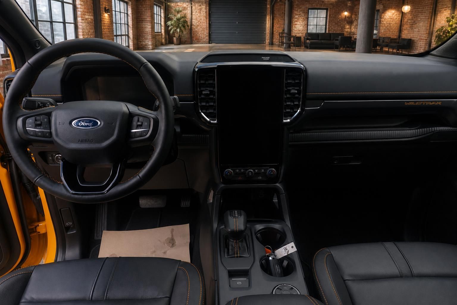 Ford Ranger Wildtrak Cockpit Totale Lenkrad Touchscreen Mittelkonsole schwarzes Interieur