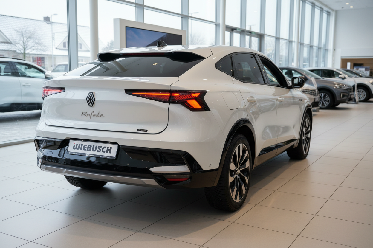 Renault Rafale weißer SUV-Coupé Heckansicht im Autohaus Wiebusch