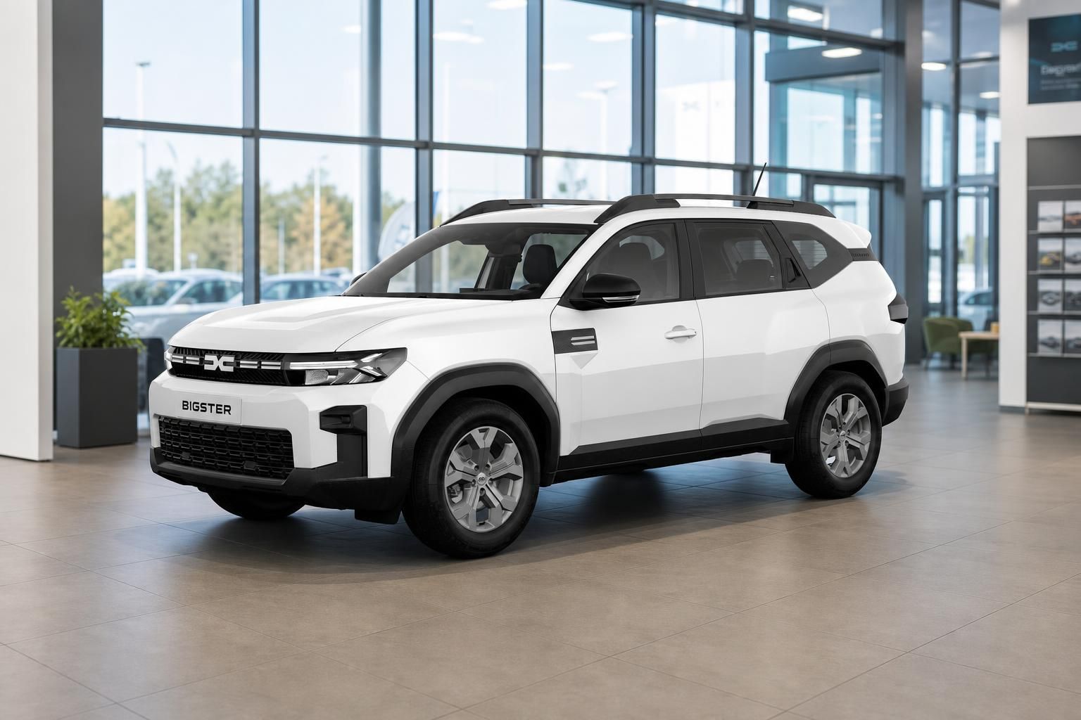 Dacia Bigster weiß Frontansicht schräg im Autohaus