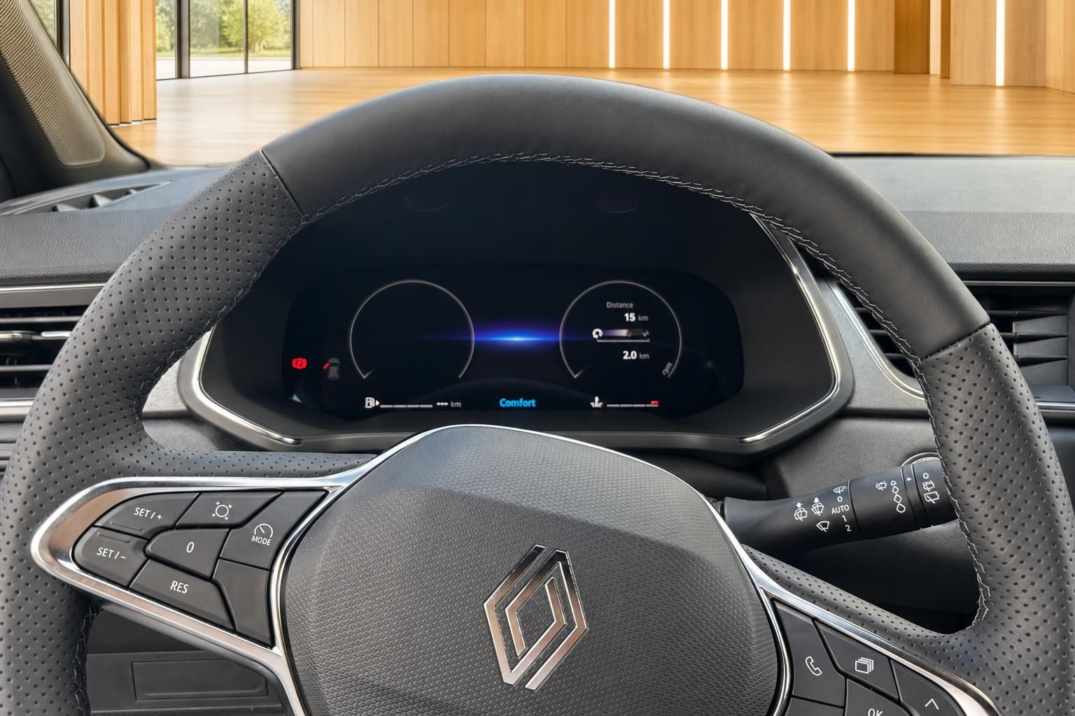 Renault Lenkrad mit digitalem Kombiinstrument im Comfort-Modus – Detailansicht Innenraum