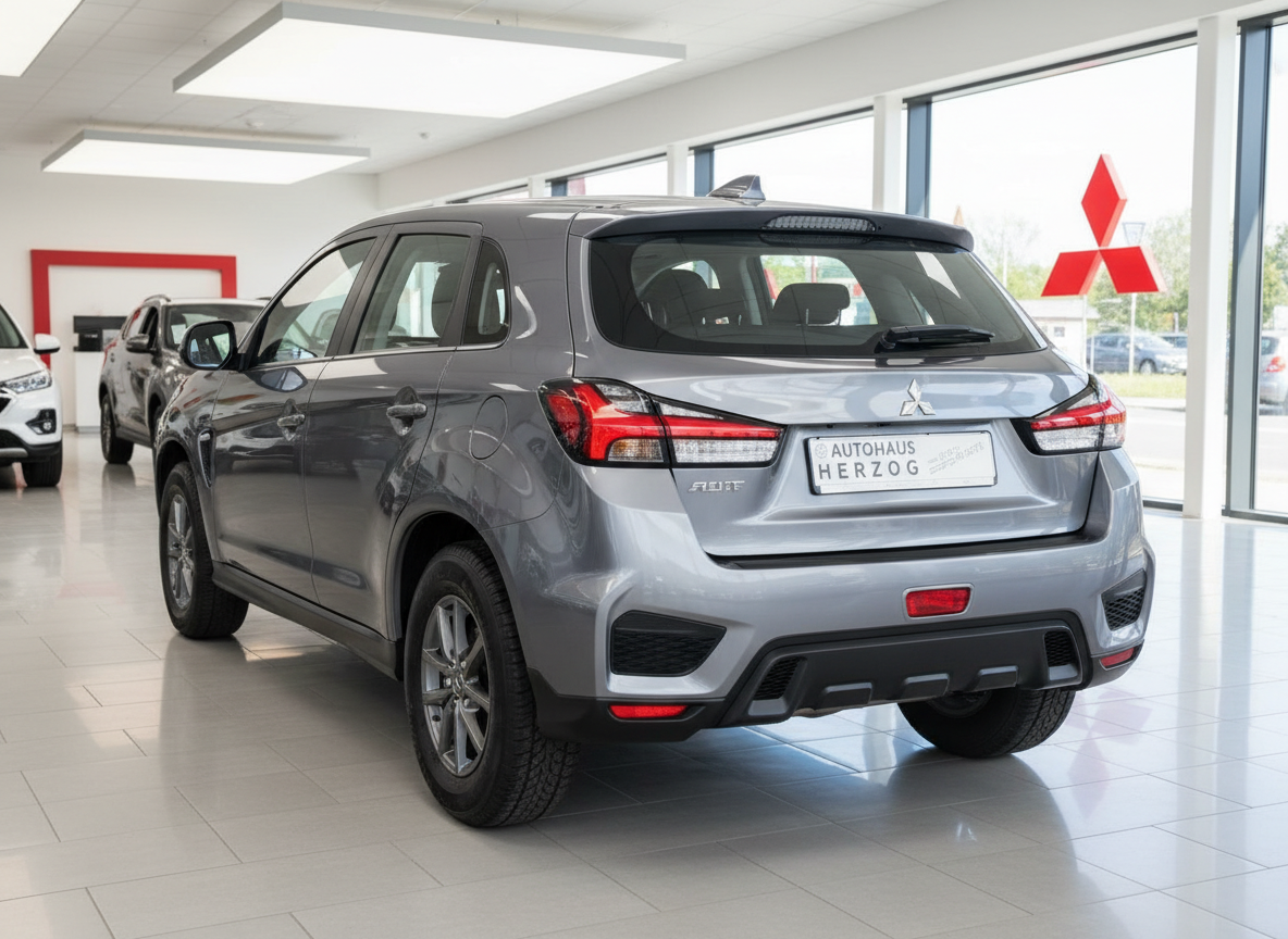 Mitsubishi ASX grau Heckansicht im Autohaus Herzog Showroom