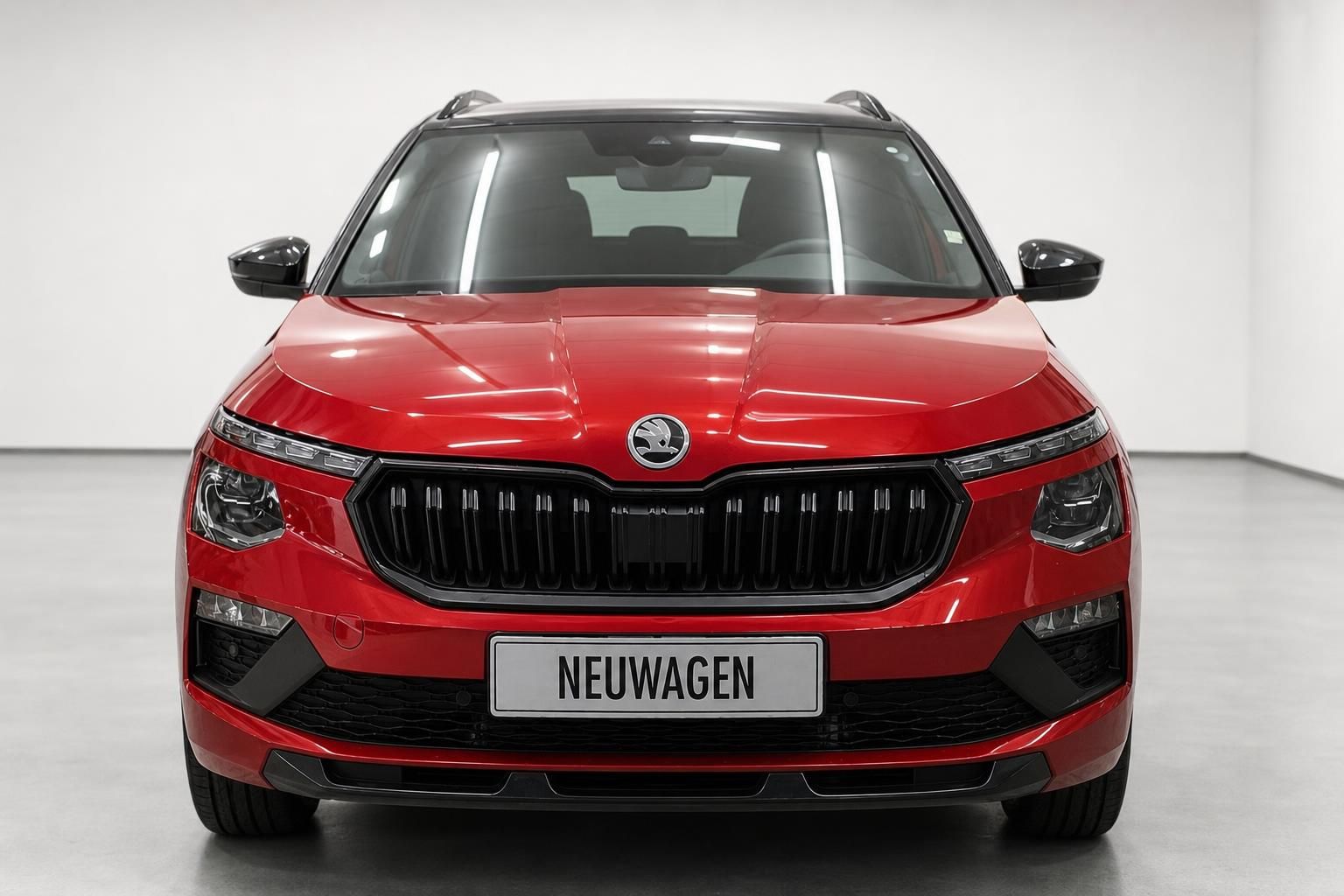 Skoda Kamiq rot, Frontansicht mit Kühlergrill und Kennzeichen