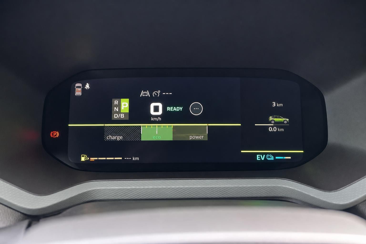 Digitales Kombiinstrument mit Elektrofahrzeug-Anzeigen - Tacho und Batteriestatus