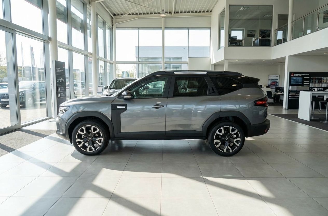 Grauer Citroën C5 Aircross SUV seitliche Ansicht im Autohaus Showroom