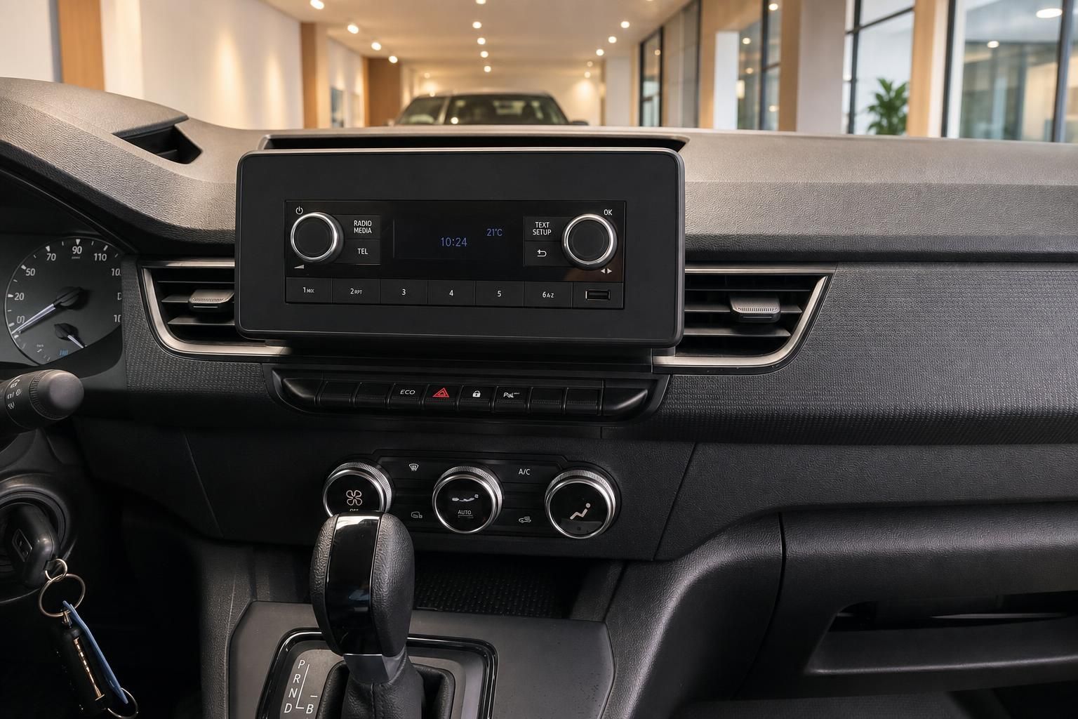 Mittelkonsole mit Radio, Klimabedienung und Automatikschalthebel
