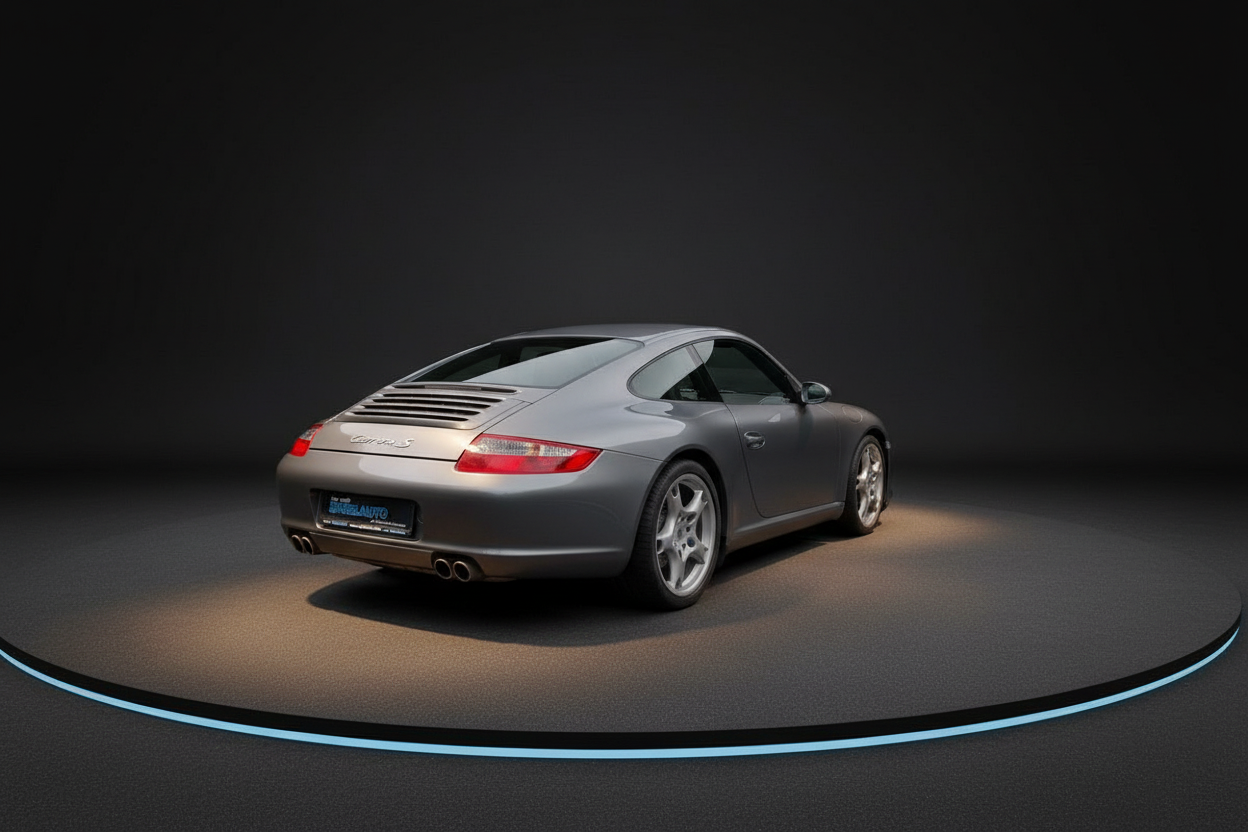 Porsche 911 Carrera S 997 in Silber-Grau – Heckansicht im Fotostudio