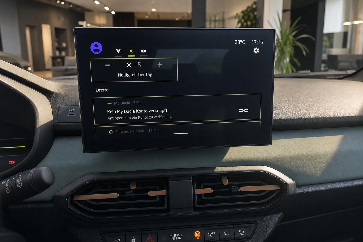 Dacia Infotainment-Touchscreen im Innenraum mit Media-Display und Lüftungsdüsen