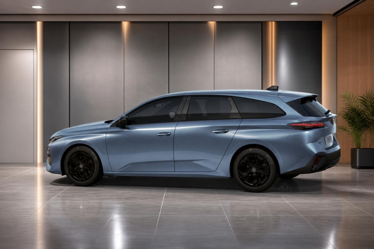 Peugeot 308 SW Seitenansicht in Blau mit schwarzen Felgen