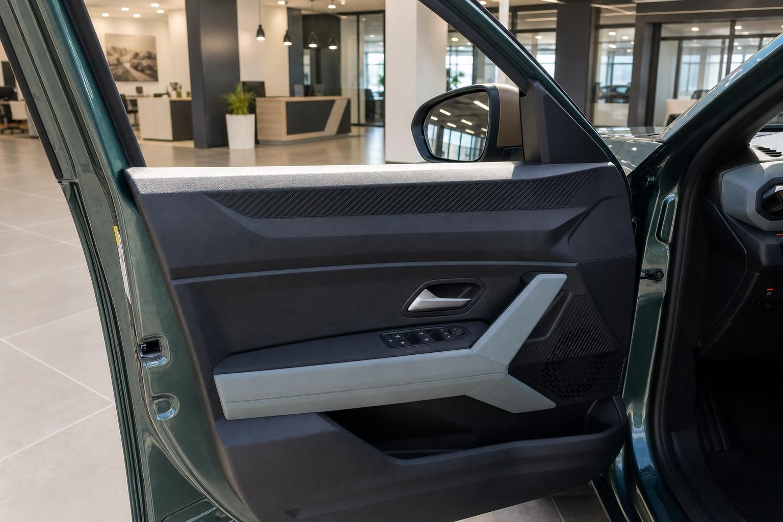 Fahrzeug-Türverkleidung mit Carbon-Optik und elektrischen Fensterhebern - Innenraum Detail
