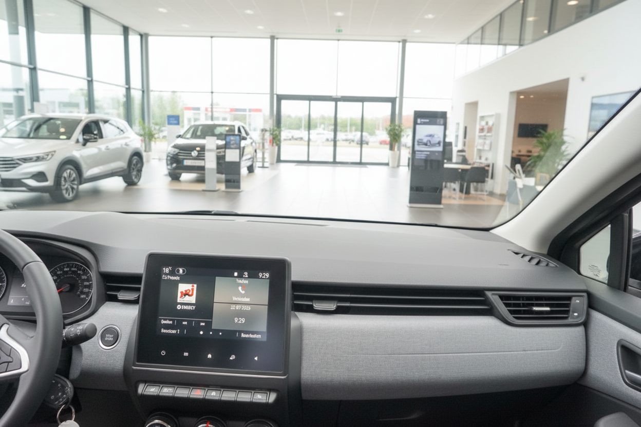 Renault Innenraum mit Infotainment-Display im Autohaus, Cockpit-Ansicht