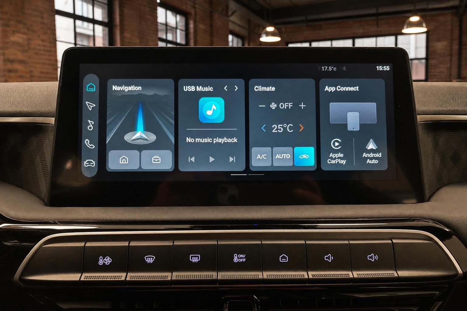 Infotainment Touchscreen im MG mit Navigation und Klimabedienung