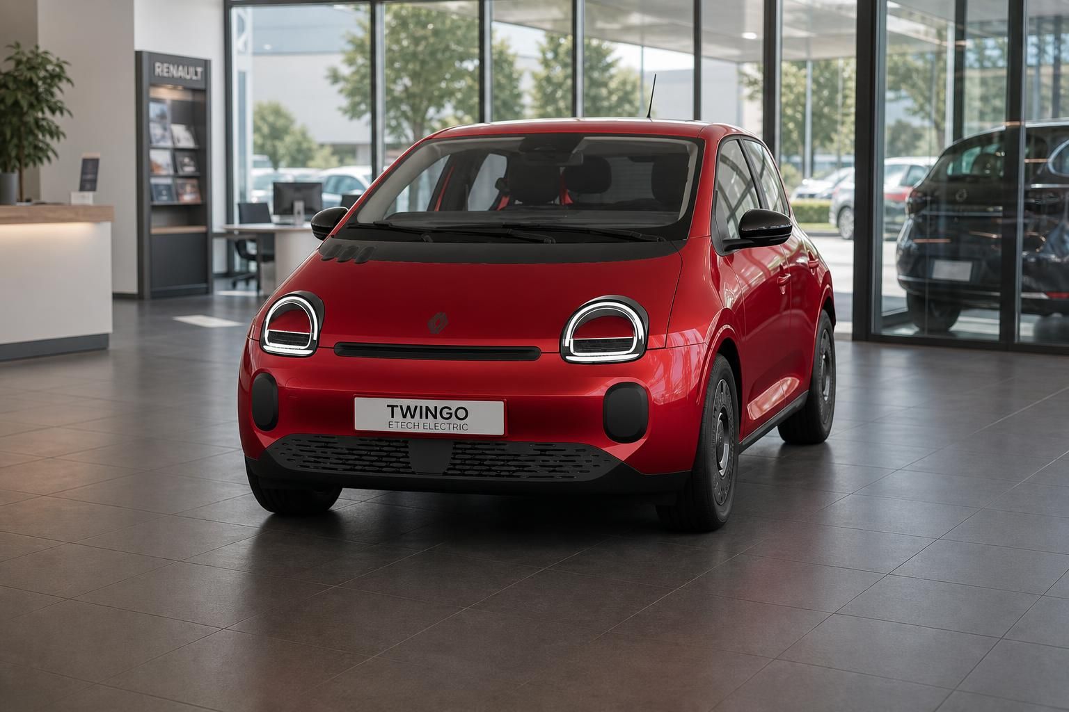 Roter Renault Twingo E-Tech Electric im Showroom, Frontansicht