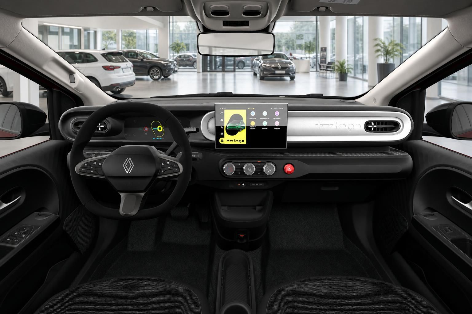 Renault Twingo Innenraum mit Cockpit, Lenkrad und Infotainment-Display