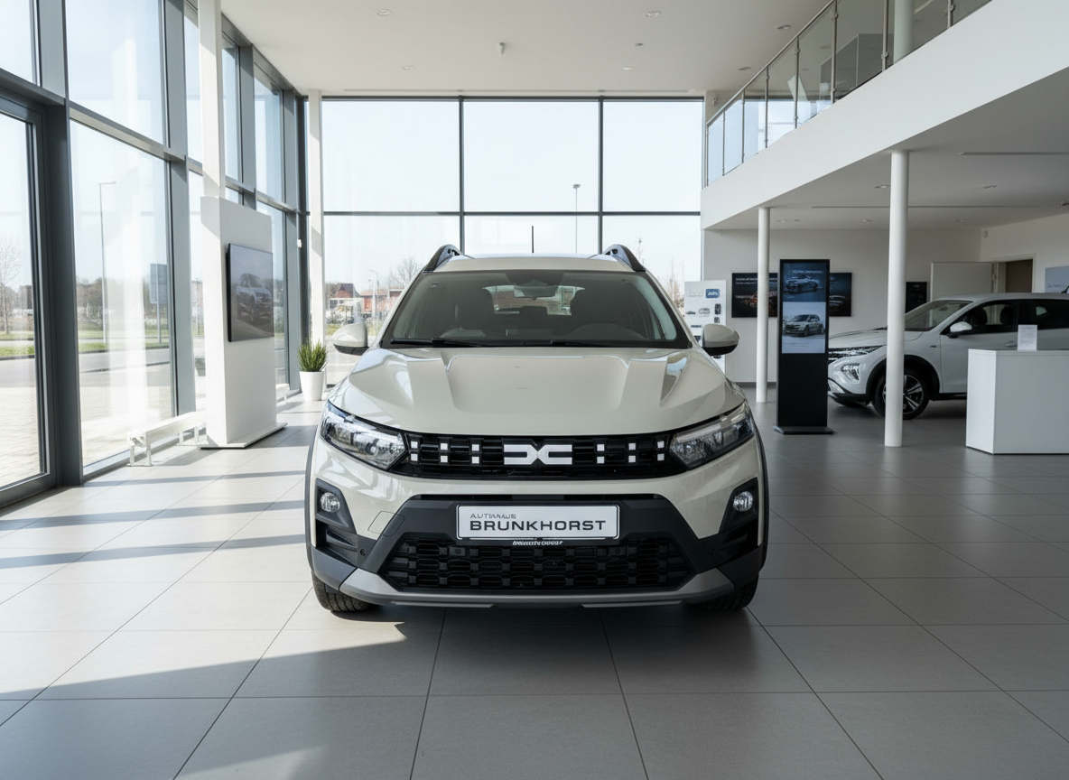 Dacia Sandero Stepway in Beige-Grau Frontansicht im Autohaus Brunkhorst Showroom