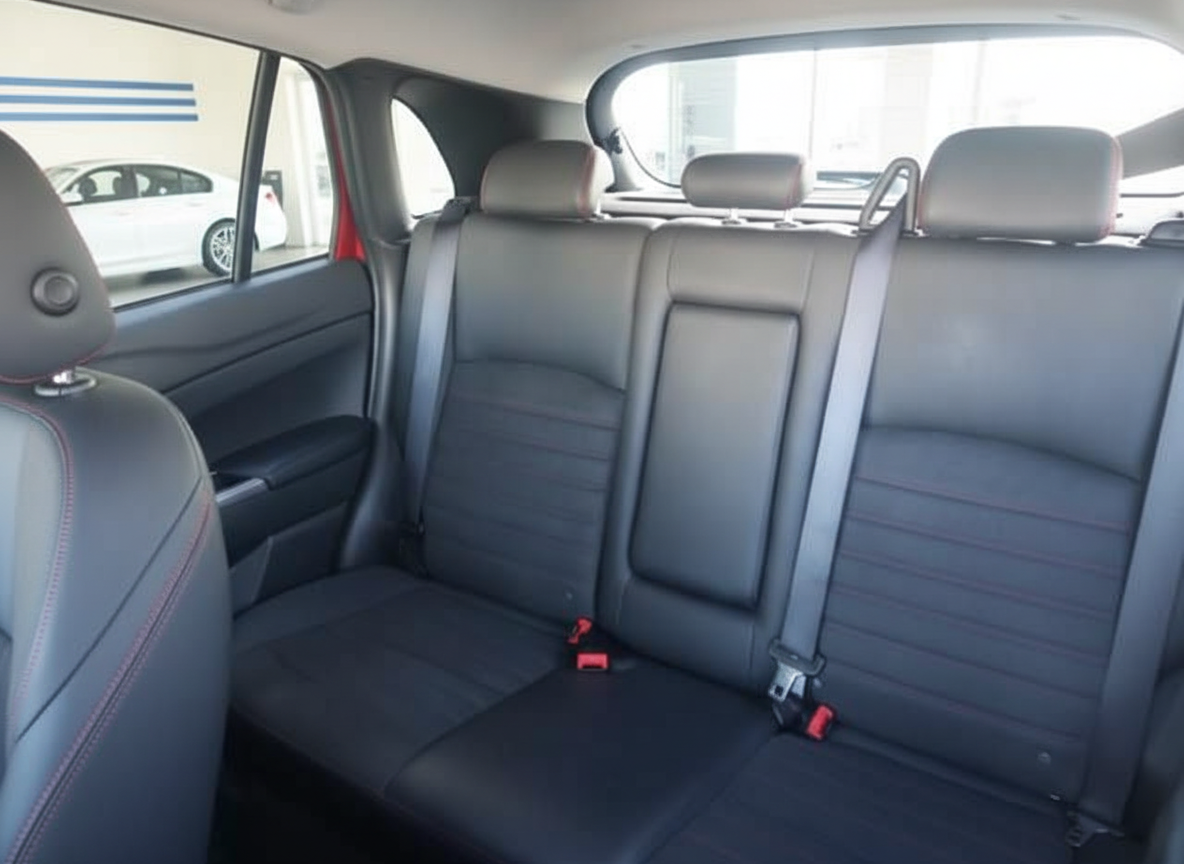 Schwarze Leder-Rückbank Innenraum mit Sicherheitsgurten und Kopfstützen